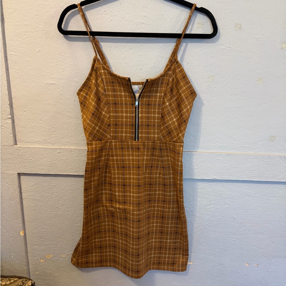 No Boundaries Brown Plaid Mini Dress